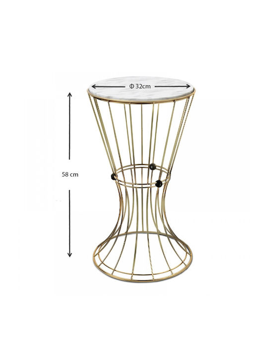 Round Side Coffee Table Girene Metal Gold - White W32xL32xH58cm