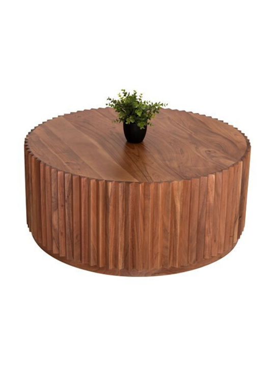 Round Central Coffee Table Sedge Made of Solid Acacia Wood Natural M90xP90xH38cm