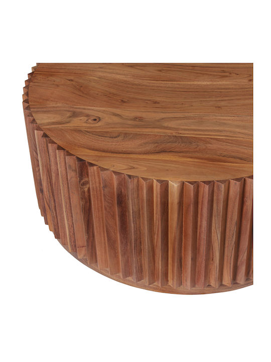 Round Central Coffee Table Sedge Made of Solid Acacia Wood Natural M90xP90xH38cm
