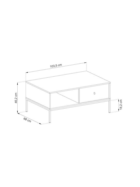 Rectangular Central Coffee Table Mono Wooden with Drawers Blue / Gold M103.5xW68xH46.2cm