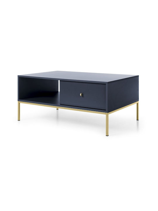 Rectangular Central Coffee Table Mono Wooden with Drawers Blue / Gold M103.5xW68xH46.2cm
