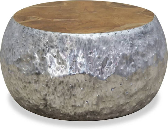 vidaXL Round Central Coffee Table Made of Solid Wood Silver and Brown 60x60x30 cm