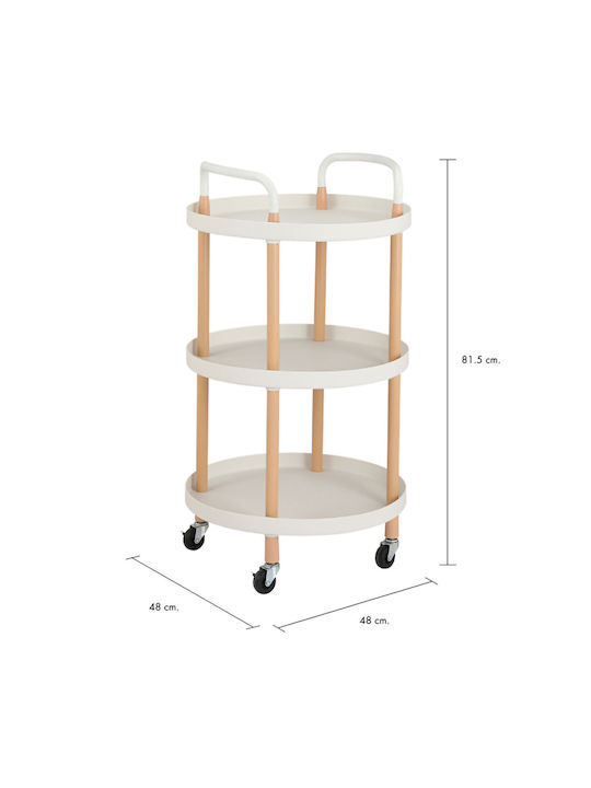 Rotund Măsuță Auxiliară Metalic cu Roți Alb / Natural L48xP48xH81.5cm.