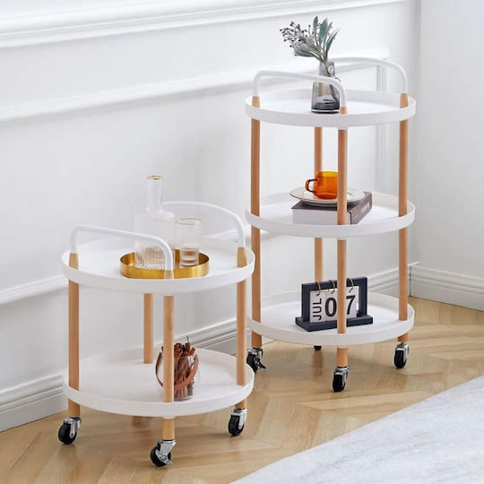 Round Side Metal Coffee Table with Wheels White / Natural W48xL48xH51.5cm