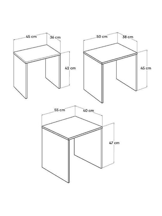 Adore Rechteckiges Zigon-Set 940360909000 Holz Lila 3 Stück M55xB40xH47cm