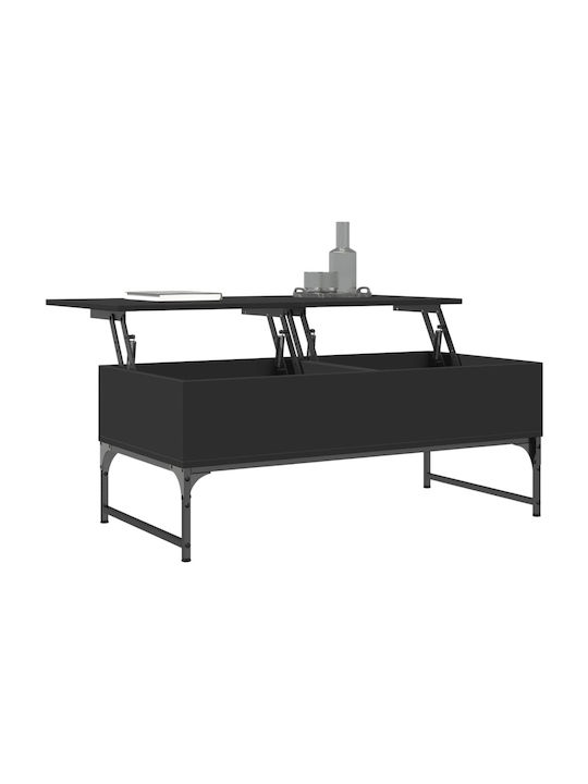 Central Rectangular Wooden Coffee Table with Lifting Mechanism Black M100xP50xH40cm