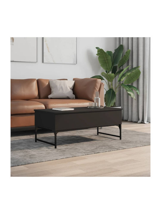 Central Rectangular Wooden Coffee Table with Lifting Mechanism Black M100xP50xH40cm