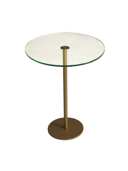 Masă Laterală Rotundă Socială Mese De Cafea Sticlă Auriu L40xL40xÎ50cm