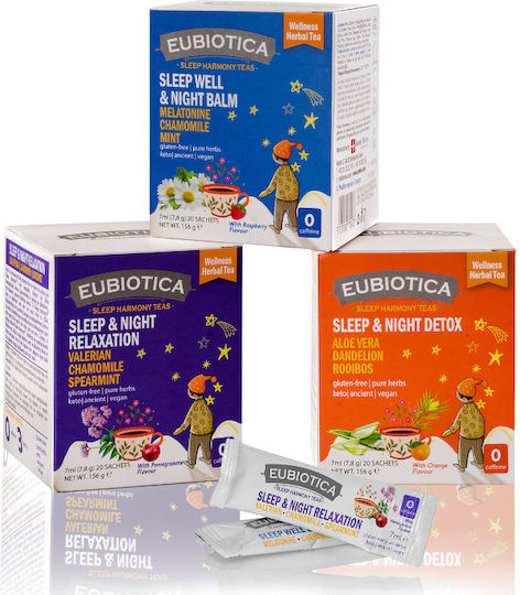 Eubiotica Ρόφημα Sleep Well & Night Balm με Μελατονίνη,Χαμομήλι και Μέντα σε Φακελάκια / Sticks 156gr