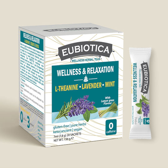 Eubiotica Băutură Wellness cu L-Teanină, Lavandă și Mentă în Pliculețe / Bățuri 156gr