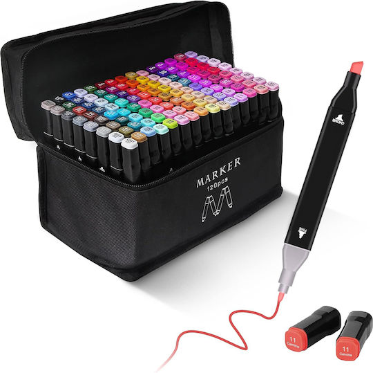Set 120 Markers Zola 2 Thin Thick Ends Storage Bag Multicoloured