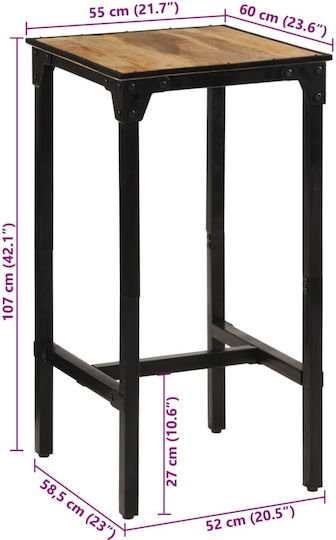 Table Bar from Solid Wood Raw Mango Mango wood masseuse 60x55x107cm
