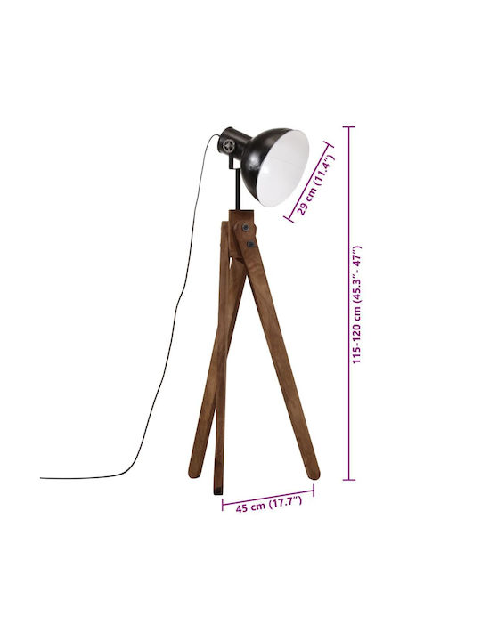 vidaXL Floor Lamp H120xW45cm. with Socket for Bulb E27 Black