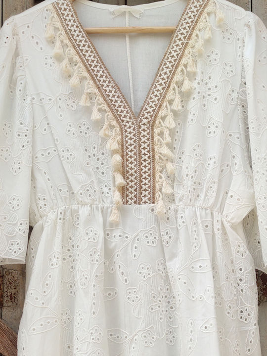 Cotton Tunic with Lace White