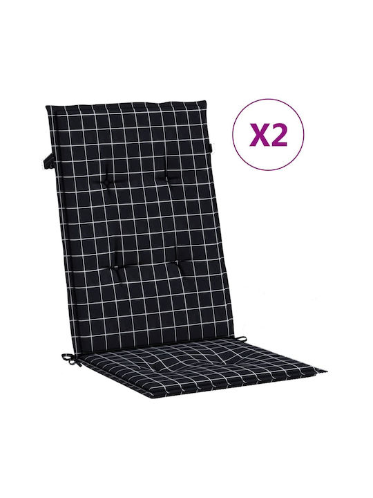 vidaXL Waterproof Garden Chair Cushion with Back Black Diamonds 2pcs 50x120cm.