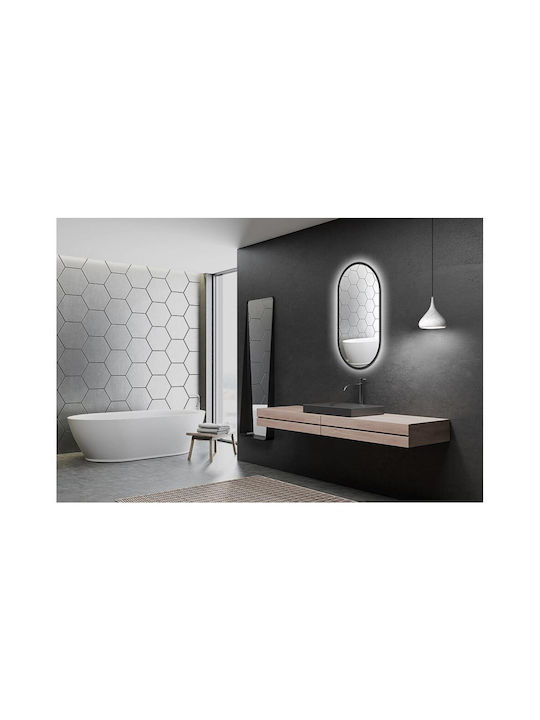 Oval Bathroom Mirror Led made of Metal 50x90cm Black