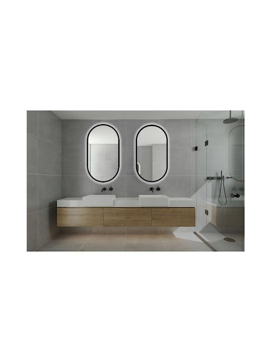 Oval Bathroom Mirror Led made of Metal 50x90cm Black