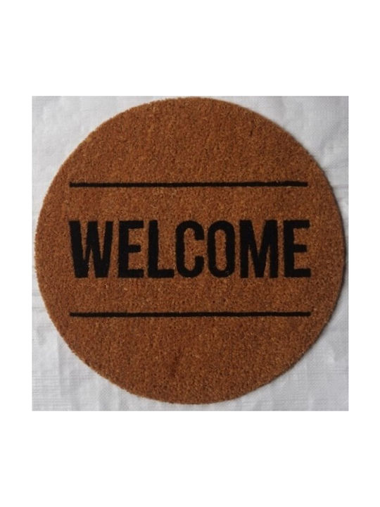 Etoile Entrance Mat Round made of Coir with Anti-slip Backing Welcome Brown with Diameter 45cm