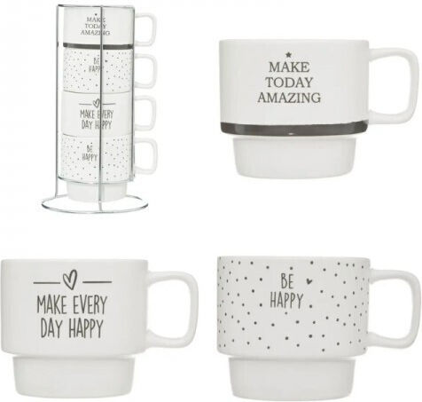 Secret de Gourmet Set Căni Maro De ceramică Albe 220ml 4buc
