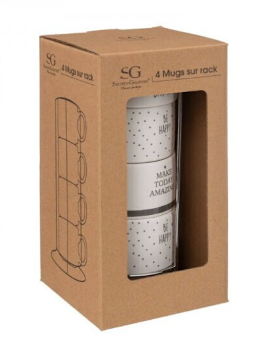Secret de Gourmet Set Căni Maro De ceramică Albe 220ml 4buc