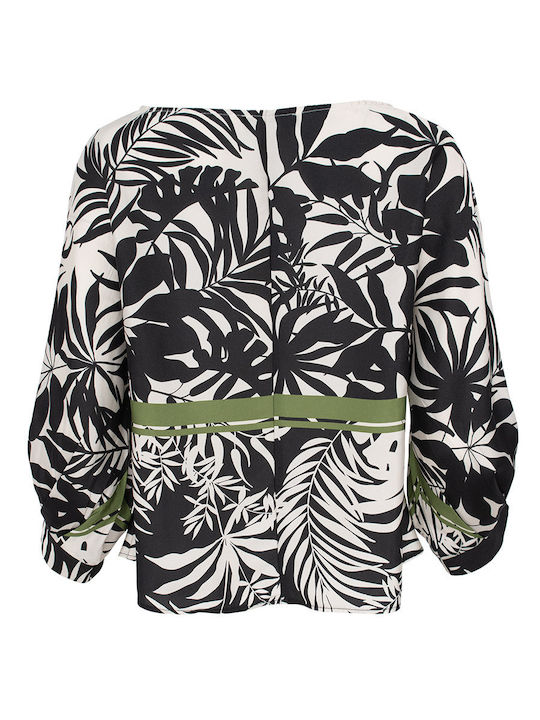 Black and White Printed Satin Blouse