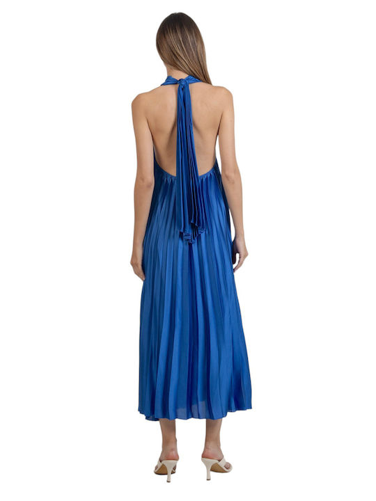 Aggel Midi Evening Dress Satin Blue