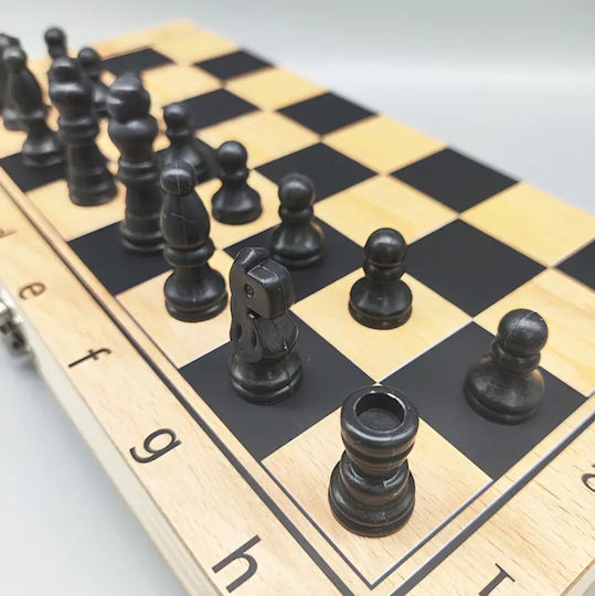 Zola Wooden Chess and Board Game Set Plastic Pieces 2 Dice 23x23 Cm Brown Black