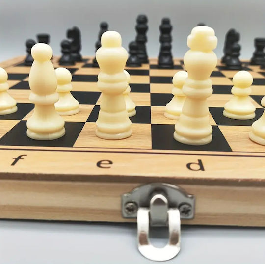 Zola Wooden Chess and Board Game Set Plastic Pieces 2 Dice 23x23 Cm Brown Black