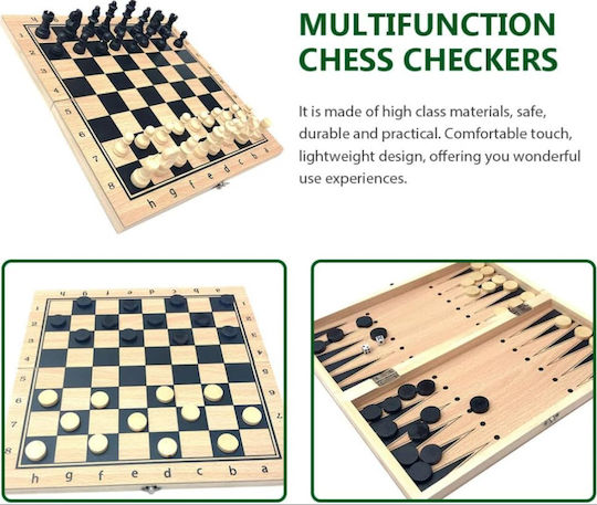 Zola Wooden Chess and Board Game Set Plastic Pieces 2 Dice 23x23 Cm Brown Black