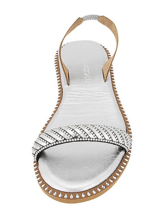 Nishin Leather Women's Flat Sandals in Silver Color