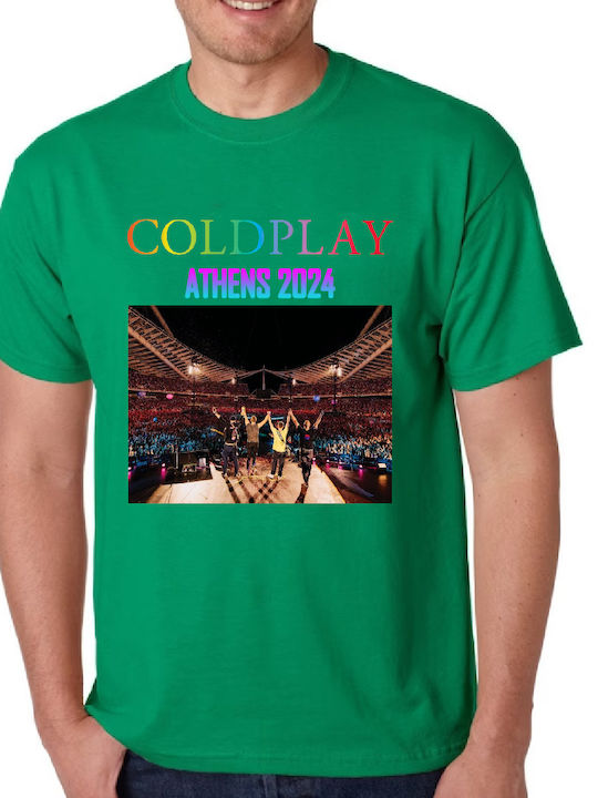 Tricou cu logo imprimat Green Coldplay la concertul din Atena 2024, original Fruit of the Loom, 100% bumbac, Nr. 1