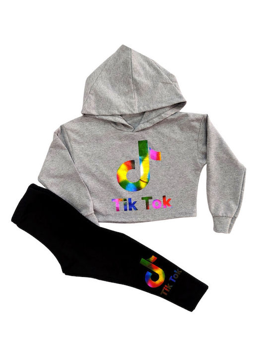 High Street Crop Hoodie Sweatshirt Tik Tok Grau