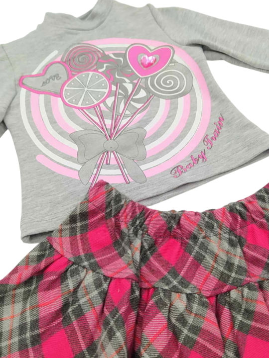 Baby Train Skirt & Blouse/Lollipops Grey