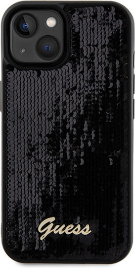 Guess Sequin Script Metal Umschlag Rückseite Kunststoff Schwarz (iPhone 14)