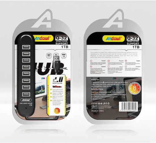 Andowl Q-32 Hub 8 Θυρών USB 2.0 με σύνδεση USB-A