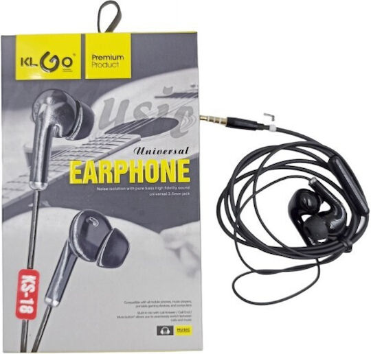 KLGO KS-18 In-ear Handsfree Ακουστικά με Βύσμα 3.5mm Μαύρο