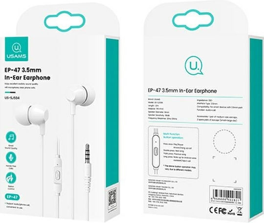 Usams SJ594 In-ear Handsfree with 3.5mm Connector White