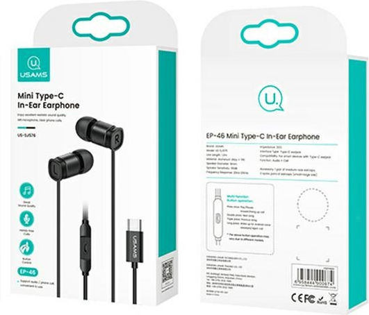 Usams EP-46 Безжични Стерео с жак USB-C Черен