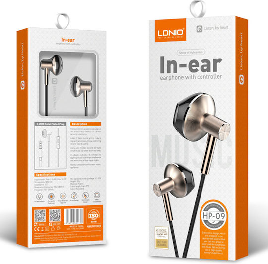 Ldnio HP09 In-ear Handsfree με Βύσμα 3.5mm Ροζ Χρυσό
