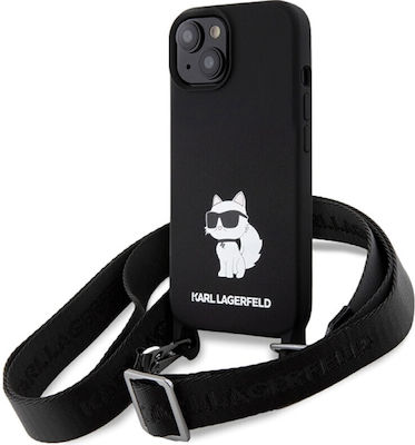 Karl Lagerfeld Choupette Plastic Back Cover with Strap Black (iPhone 15)