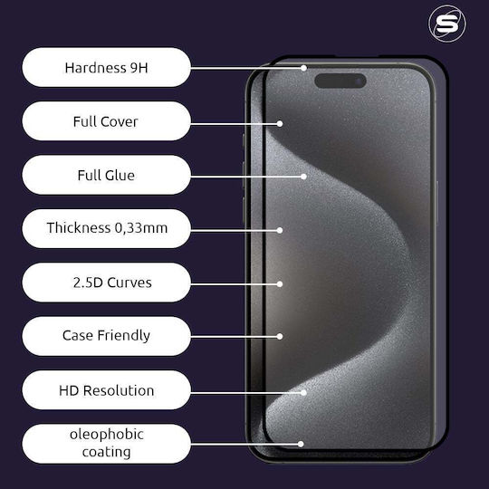 Sonique Hardy Glass Premium Series HD 9H 2.5D Full Glue Full Face Tempered Glass Black (Redmi 12 4G / Redmi 12 5G)