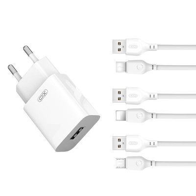 XO Charger with USB-A Port and Cable micro USB Whites (L99)