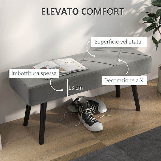 Velvet Upholstered Bench Stool Gray 100x36x45cm