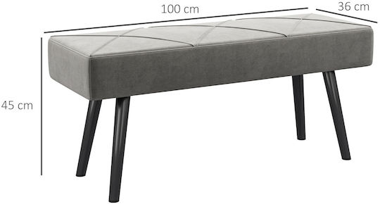 Velvet Upholstered Bench Stool Gray 100x36x45cm