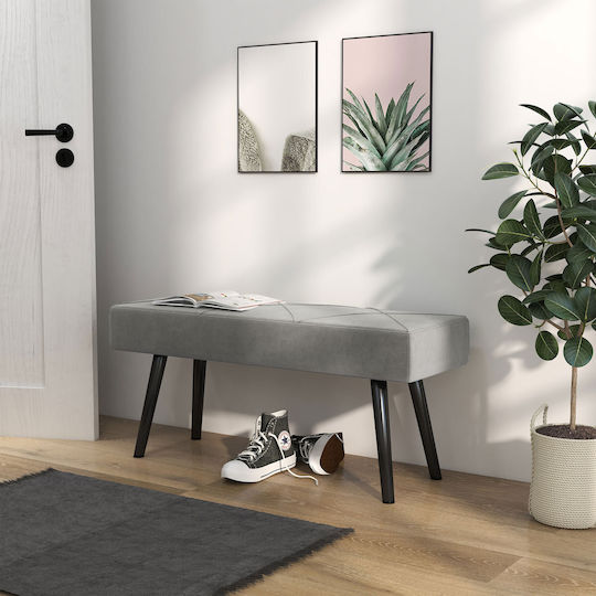 Velvet Upholstered Bench Stool Gray 100x36x45cm