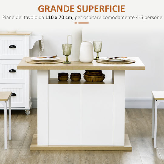 Table Kitchen Wooden White and wood color 110x70x75.5cm