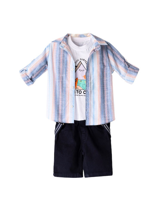 Hashtag Kids Set with Shorts Summer 4pcs Blue Πουκάμισο