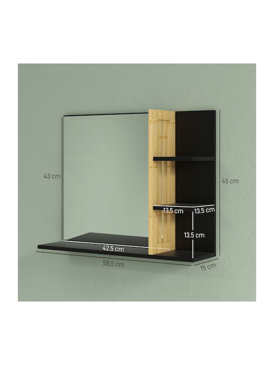 HomCom Καθρέπτης Μπάνιου με Ράφι 45x15cm Μαύρος