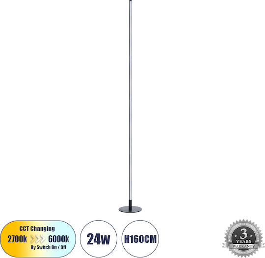 GloboStar Daluma LED Подова Лампа В160xД18см. 2640лм Черен