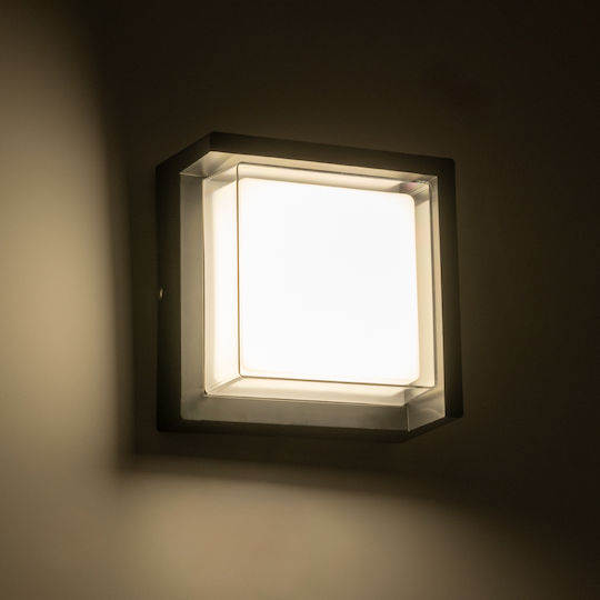 GloboStar Apex Square Wall-Mounted Outdoor Ceiling Lamp LED IP65 10W with Natural White Light 17x17x9cm